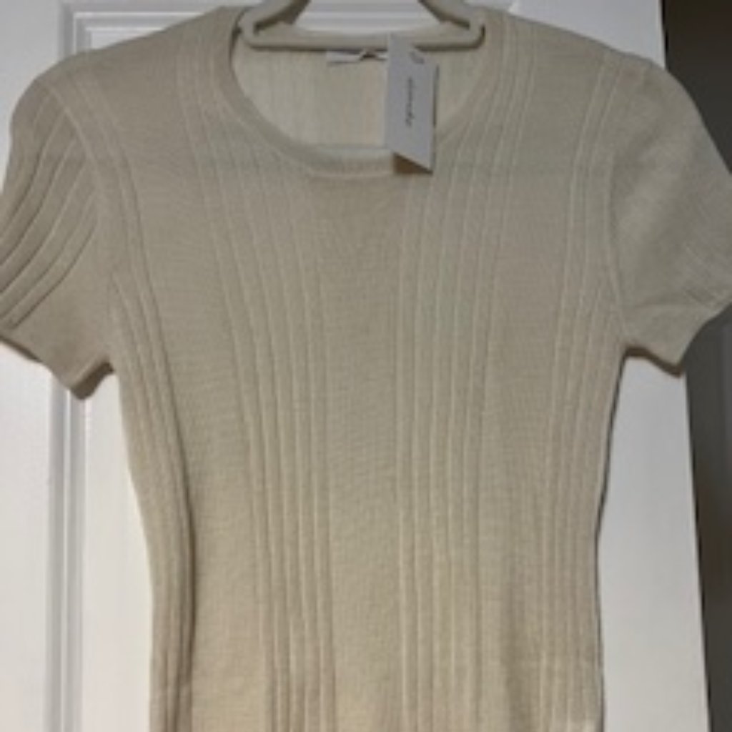 Nwt Sablyn Cream Ribbed Cashmere Tee Shirt Size Large